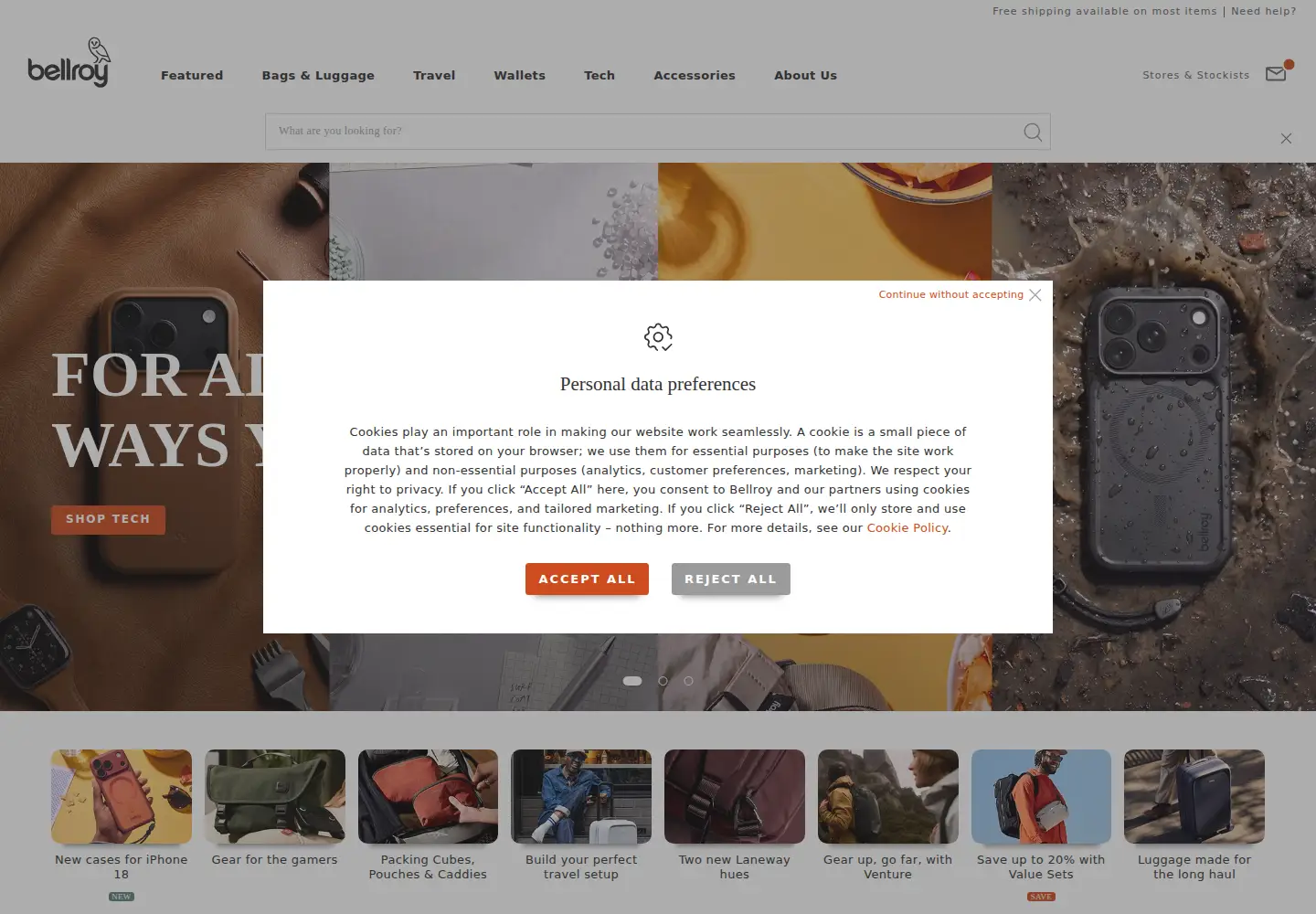 Screenshot of bellroy.com