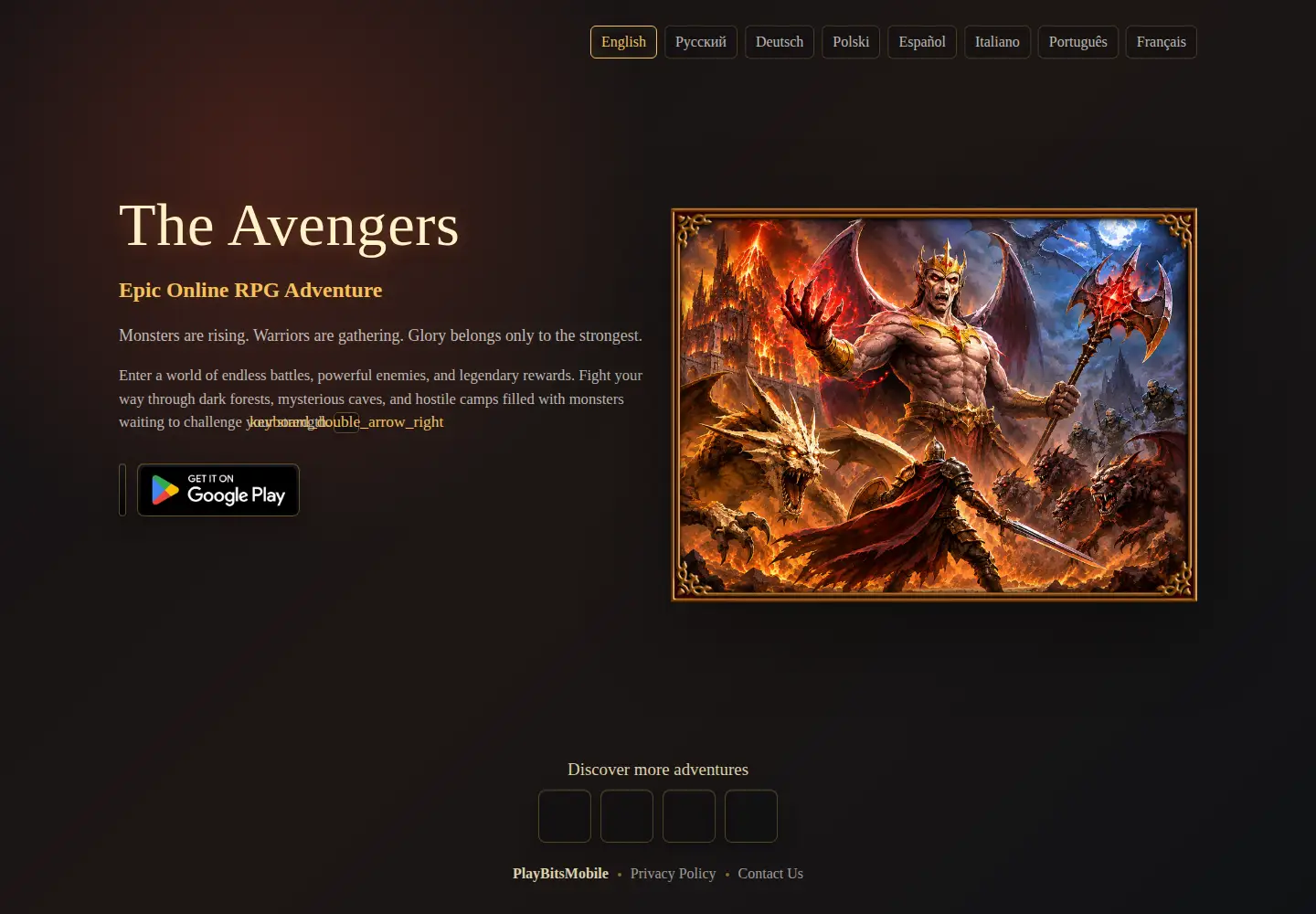 Captured homepage of avenger.mobi in the current scan