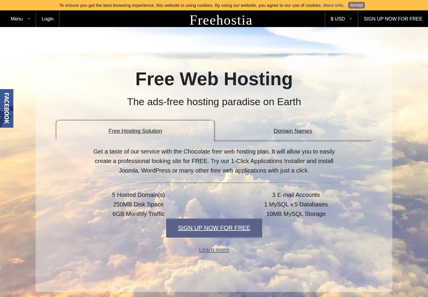 Screenshot of freehostia.com