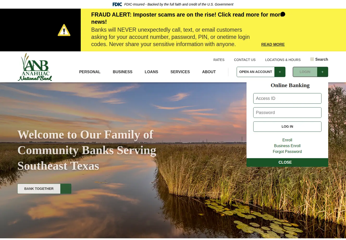 Captured homepage of anbank.net in the current scan