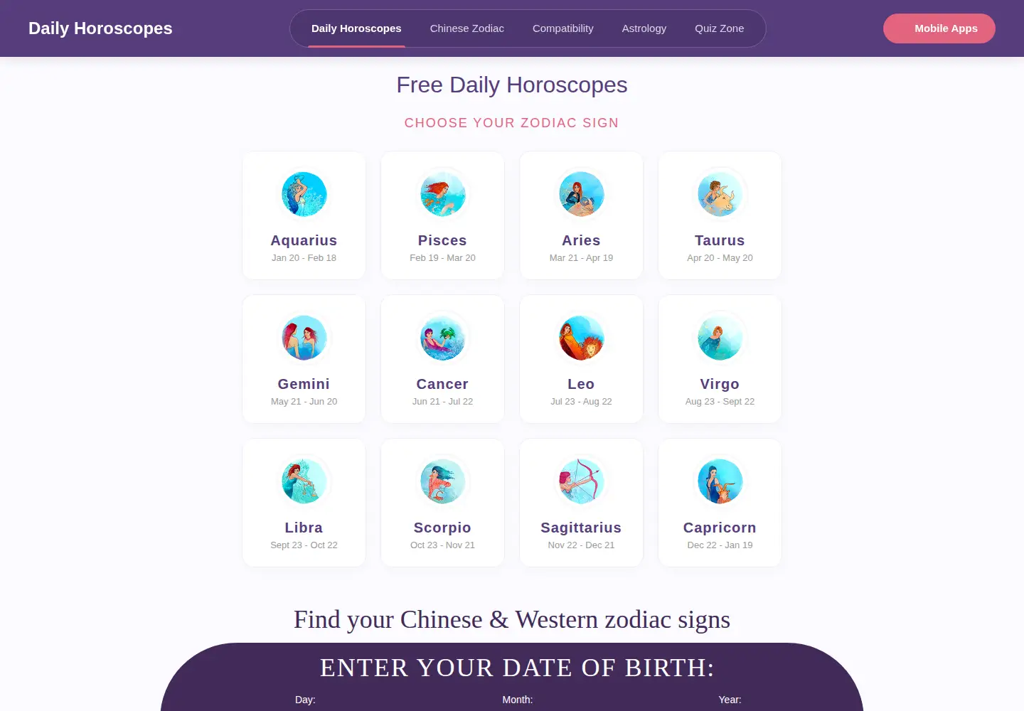 Captured homepage of dailyhoroscopes.net in the current scan