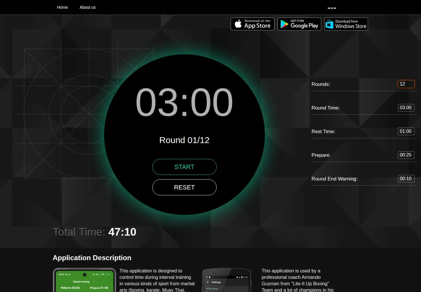 Captured homepage of boxingtimer.org in the current scan