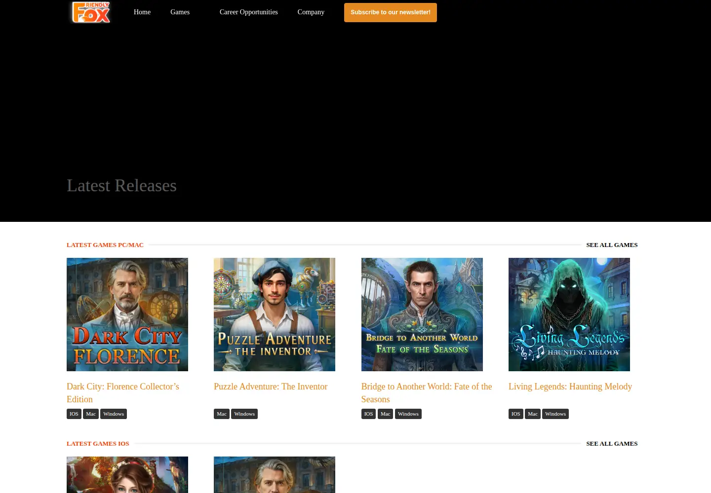 Captured homepage of friendlyfox.studio in the current scan