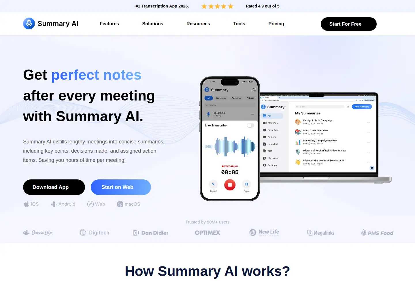 Captured homepage of summary.ai in the current scan