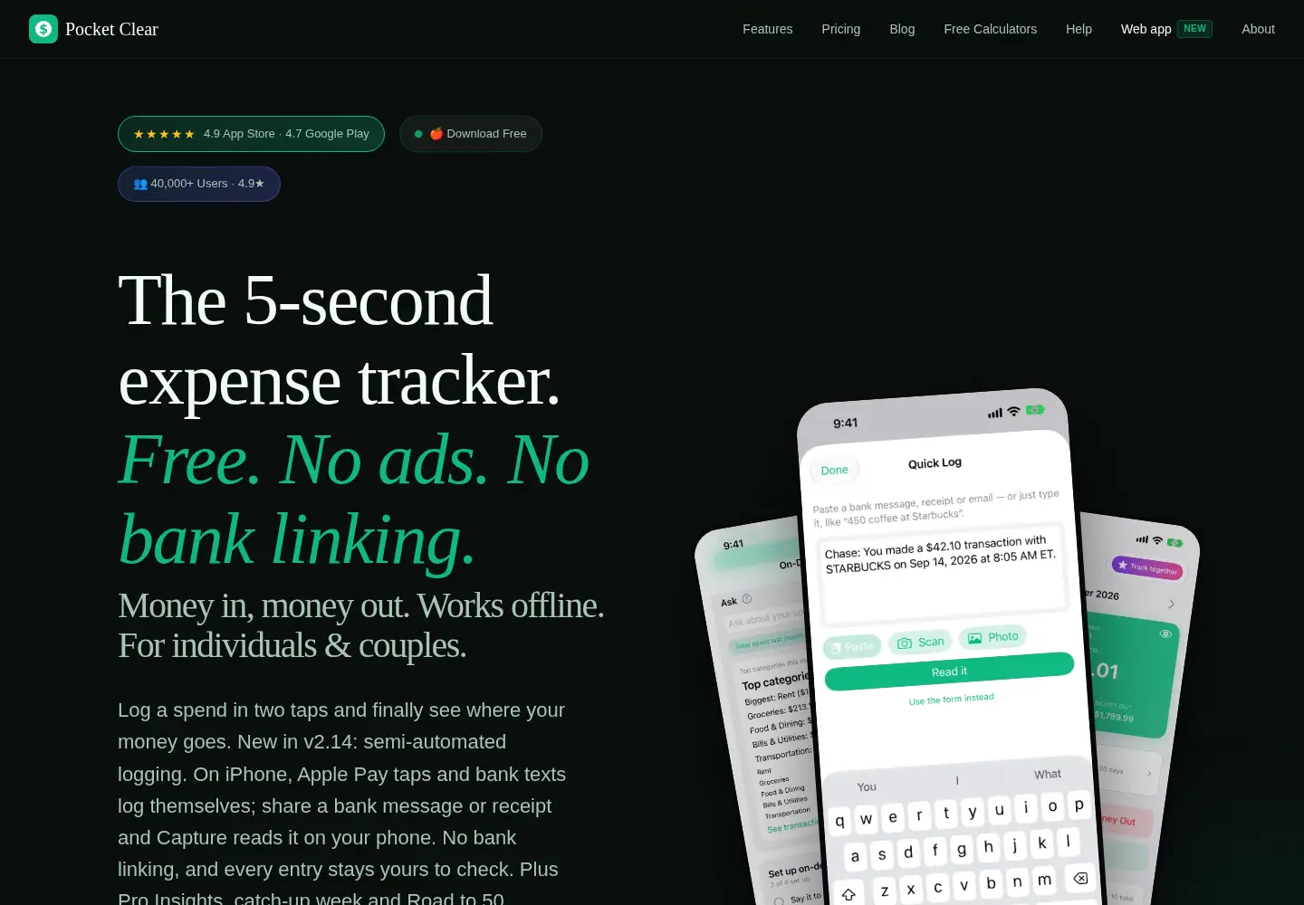 Screenshot of pocketclear.app