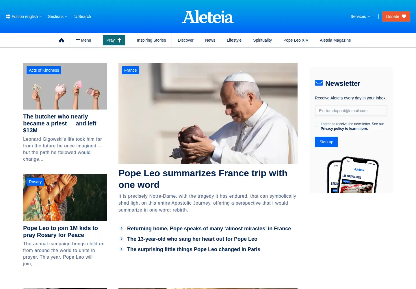 Screenshot of aleteia.org