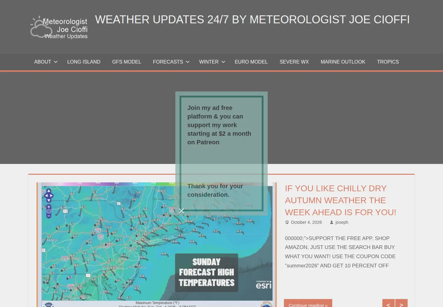 Captured homepage of meteorologistjoecioffi.com in the current scan
