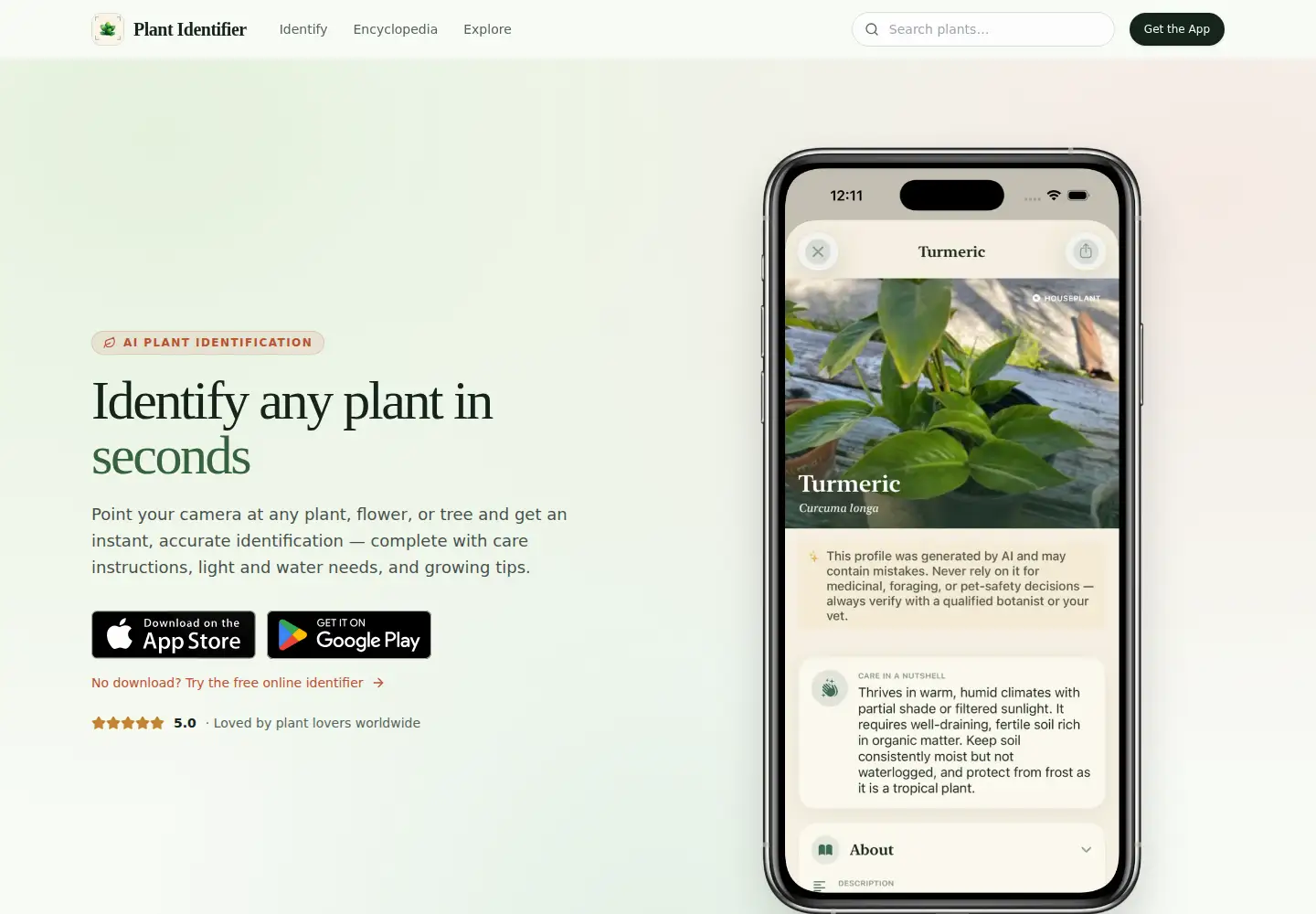Screenshot of plantidentifier.com