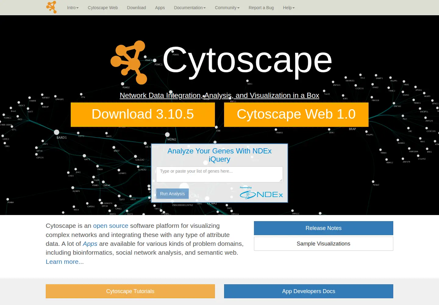 Screenshot of cytoscape.org