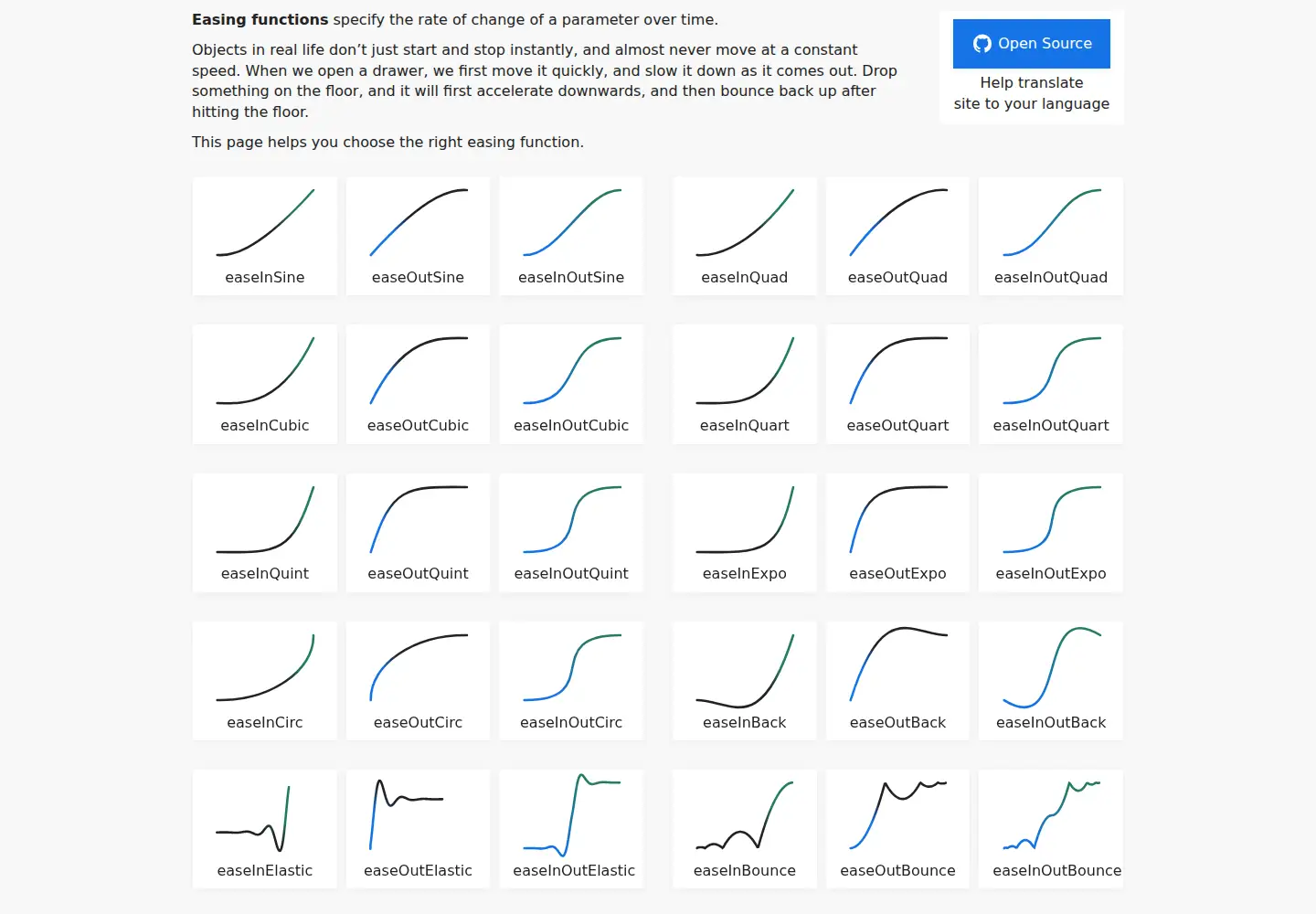 Screenshot of easings.net
