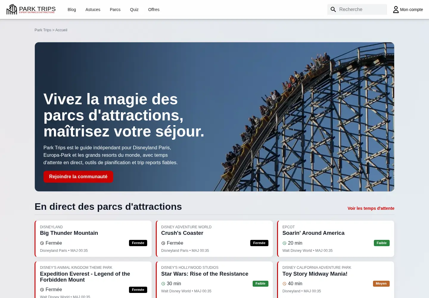 Captured homepage of parktrips.fr in the current scan