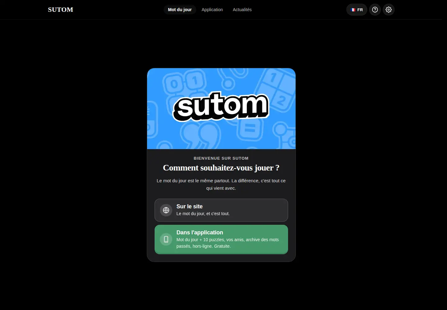 Captured homepage of sutom.fr in the current scan