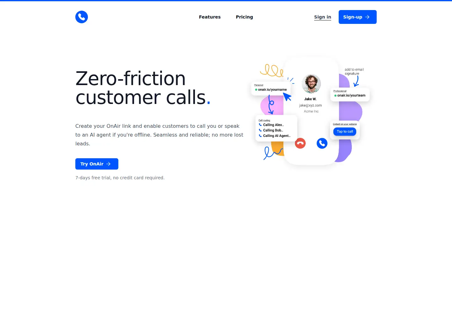 Captured homepage of onair.io in the current scan