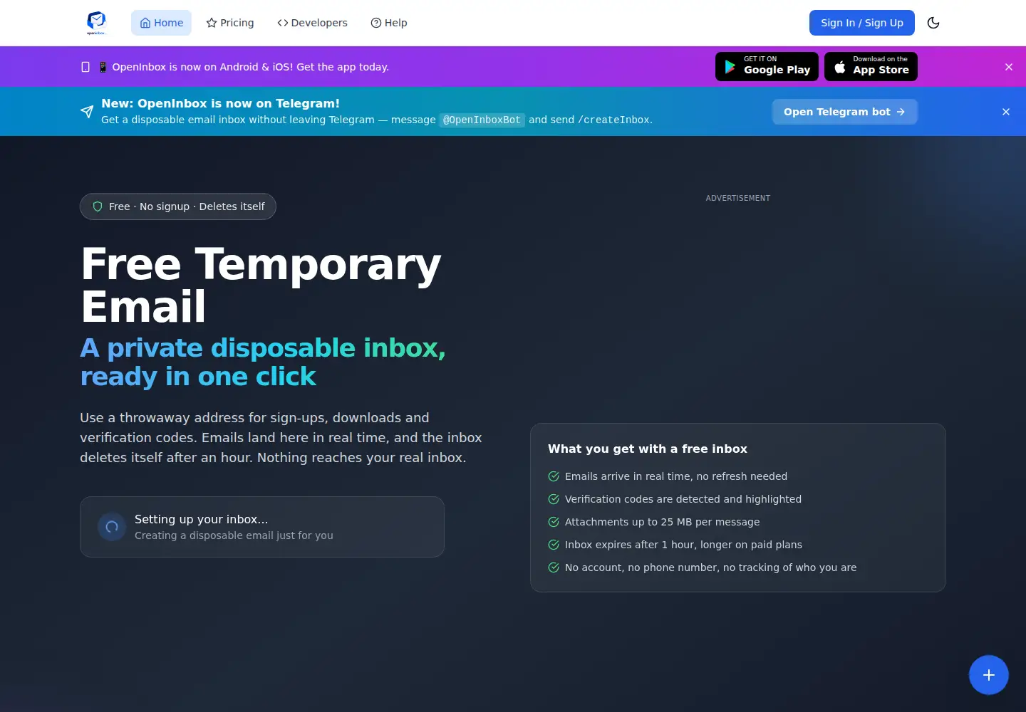 Screenshot of openinbox.io