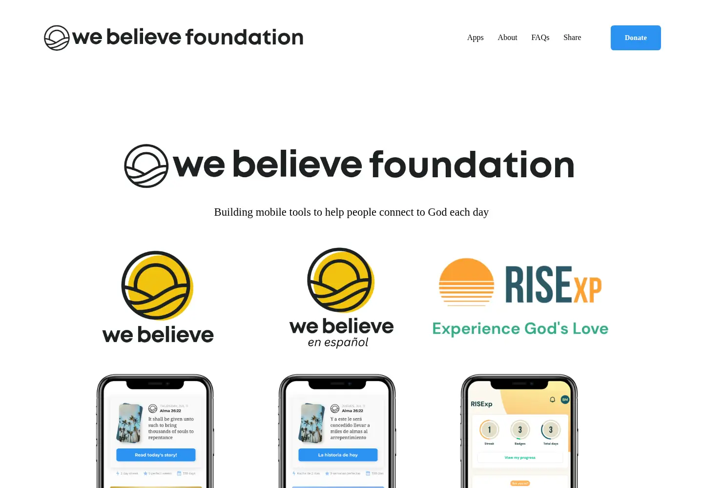 Captured homepage of thewebelievefoundation.org in the current scan
