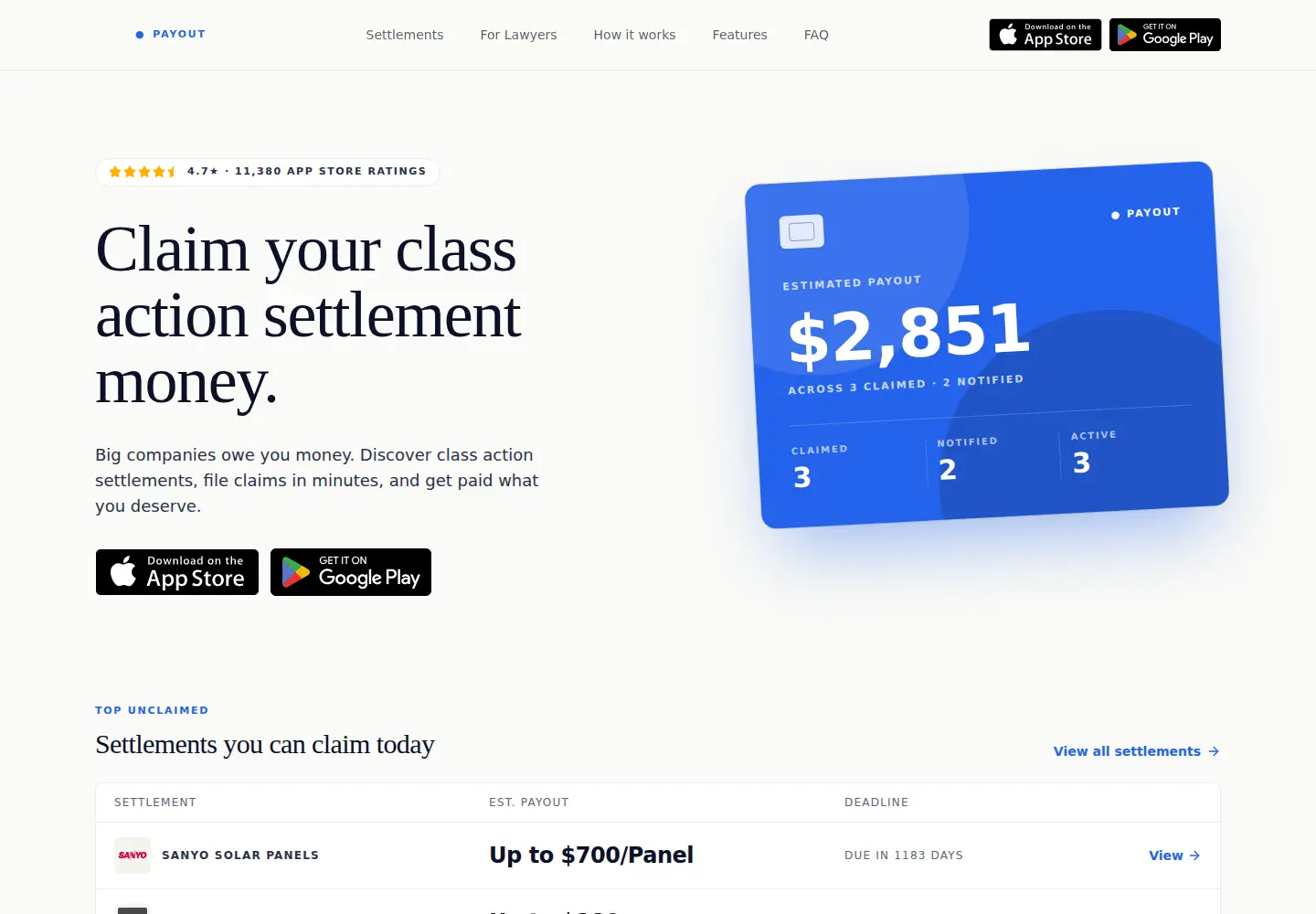 Captured homepage of trypayout.app in the current scan