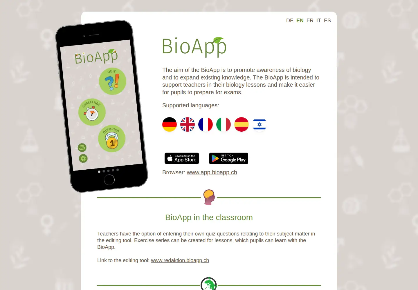 Captured homepage of bioapp.ch in the current scan