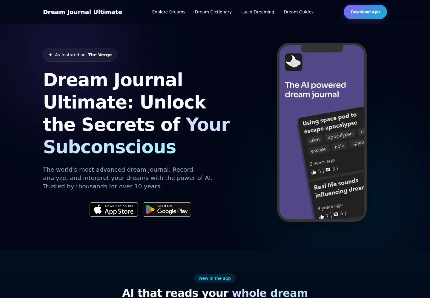 Captured homepage of dreamjournal.co in the current scan