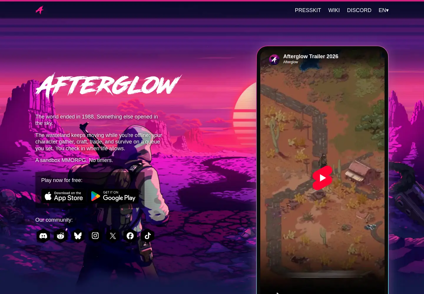 Captured homepage of afterglow-game.com in the current scan