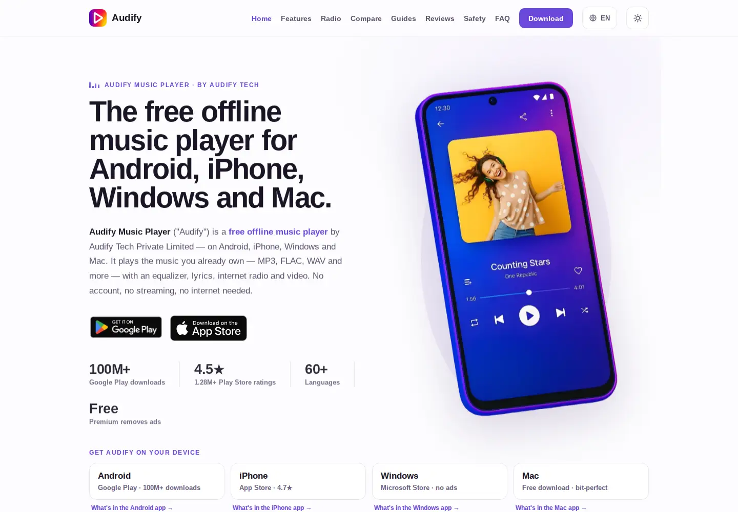 Captured homepage of audifyplayer.com in the current scan