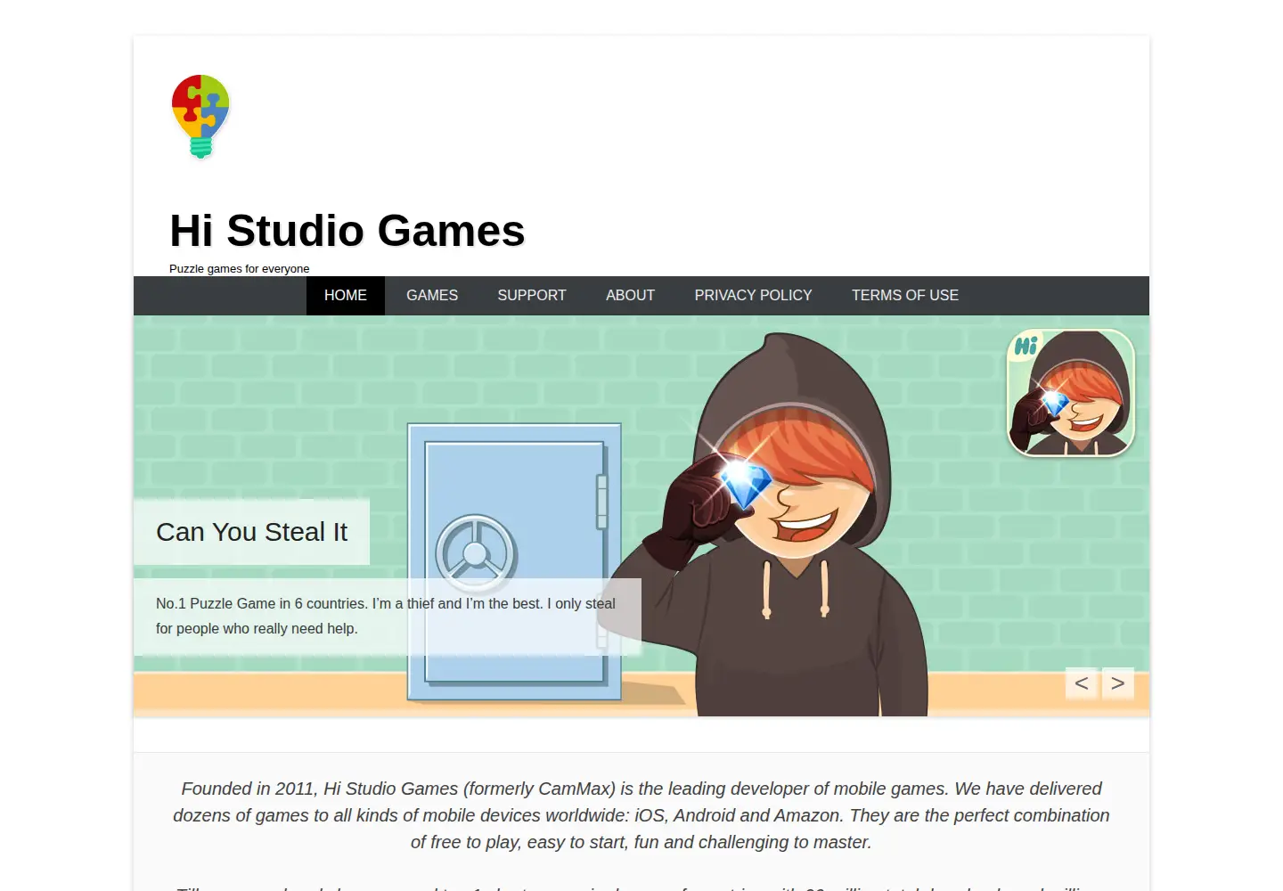 Captured homepage of histudiogames.com in the current scan