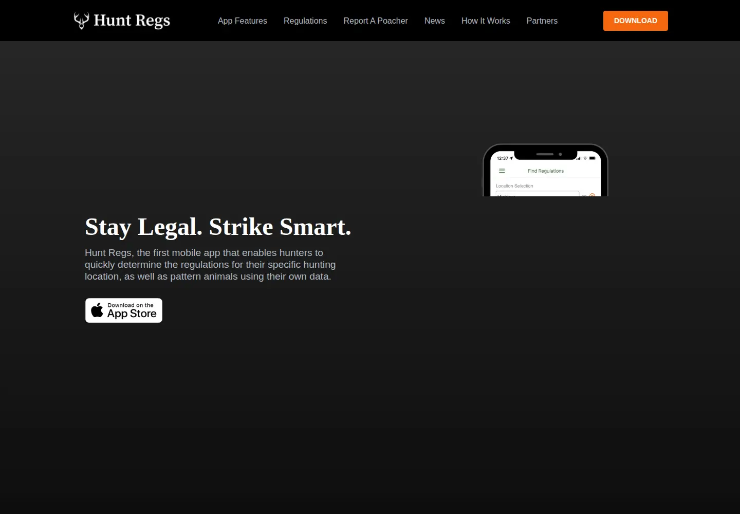 Captured homepage of huntregsapp.com in the current scan