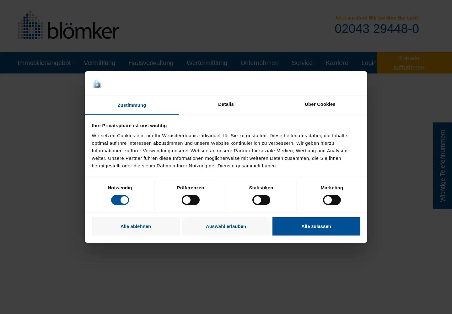 Captured homepage of bloemker-immobilien.de in the current scan