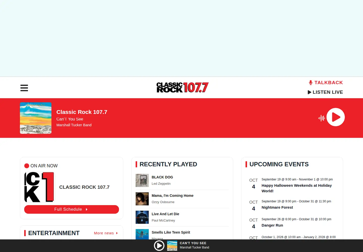 Captured homepage of classicrock1077.fm in the current scan