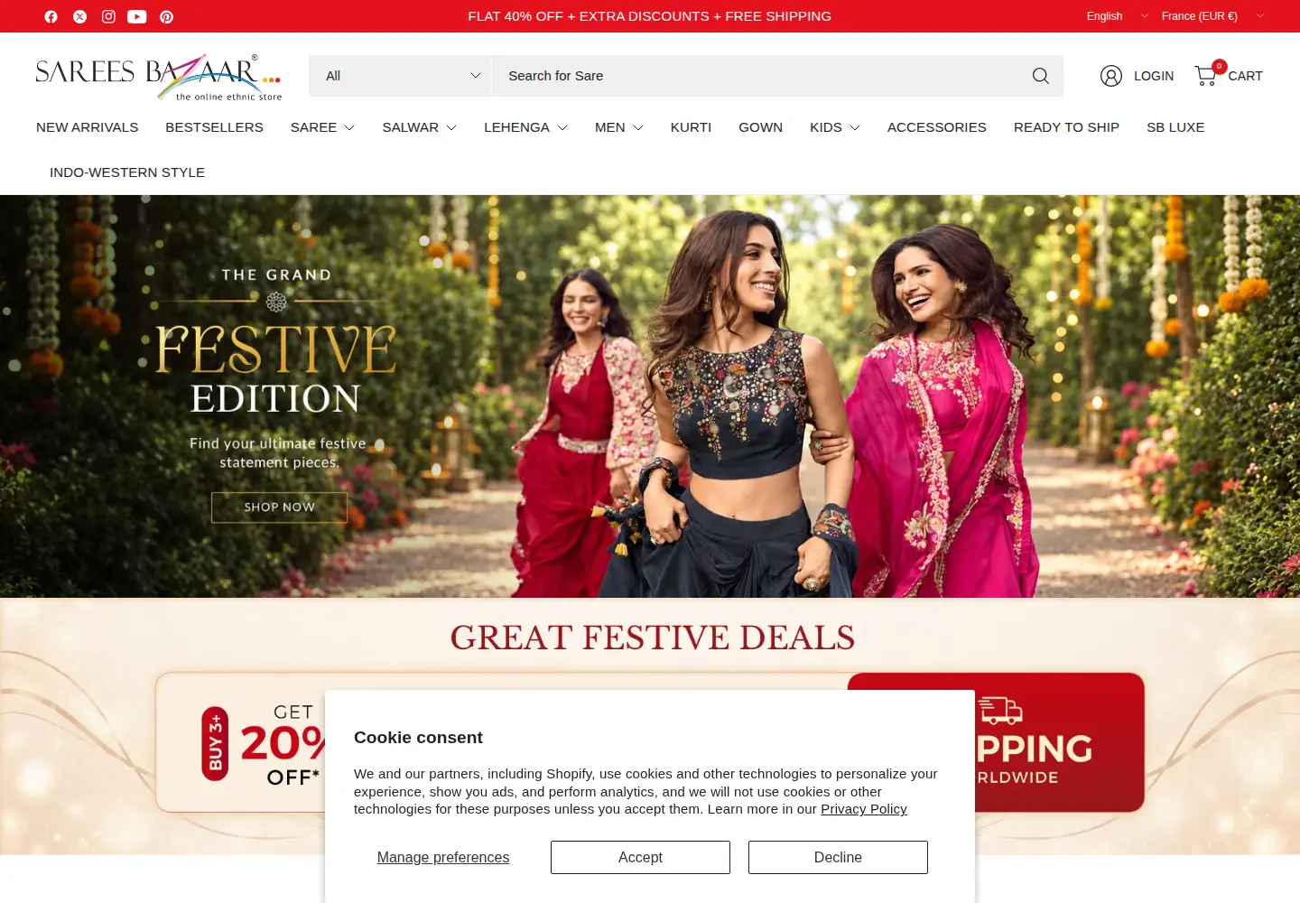 Screenshot of sareesbazaar.in