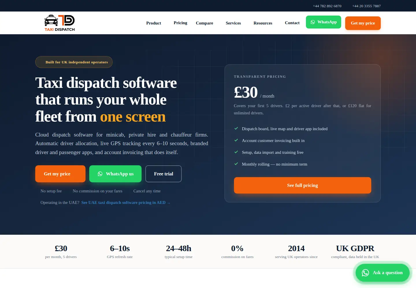 Captured homepage of taxidespatch.co.uk in the current scan