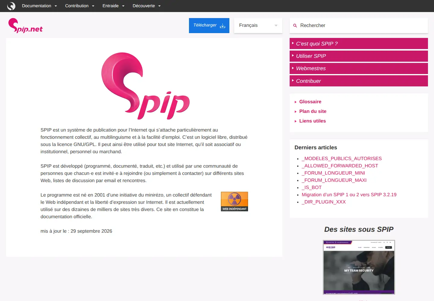 Screenshot of spip.net