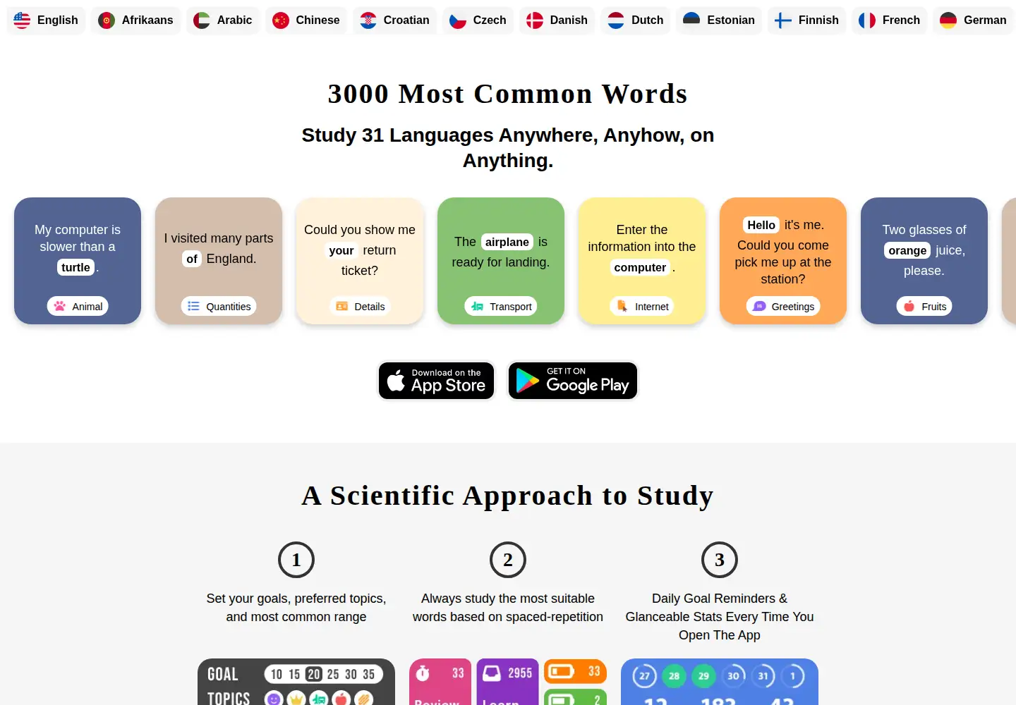 Screenshot of mostcommonwords.app