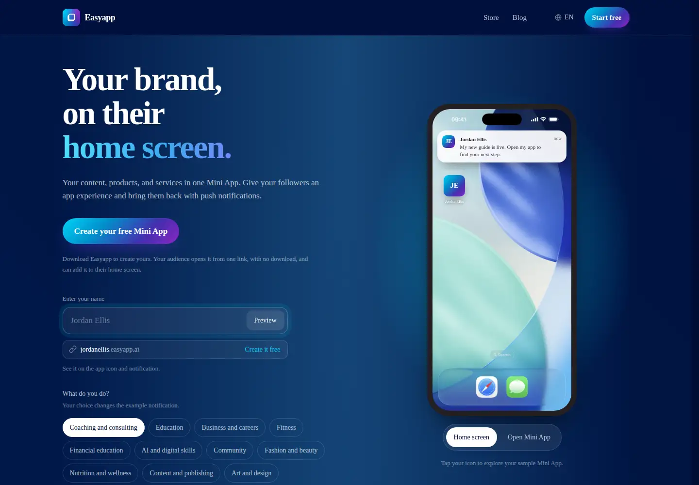 Captured homepage of easyapp.co in the current scan