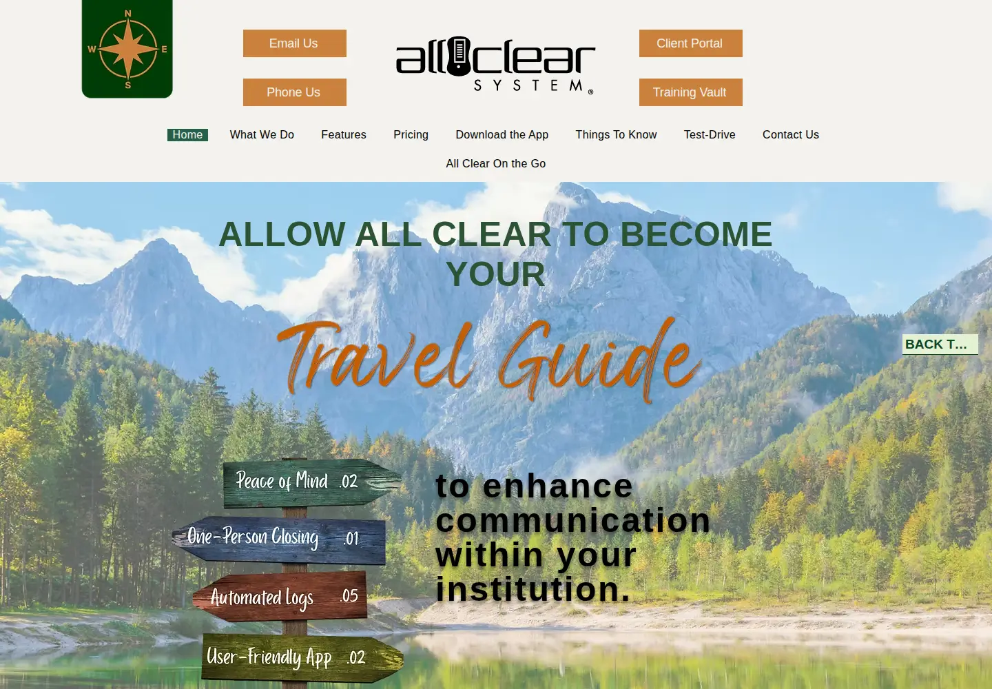 Captured homepage of allclearsystem.com in the current scan