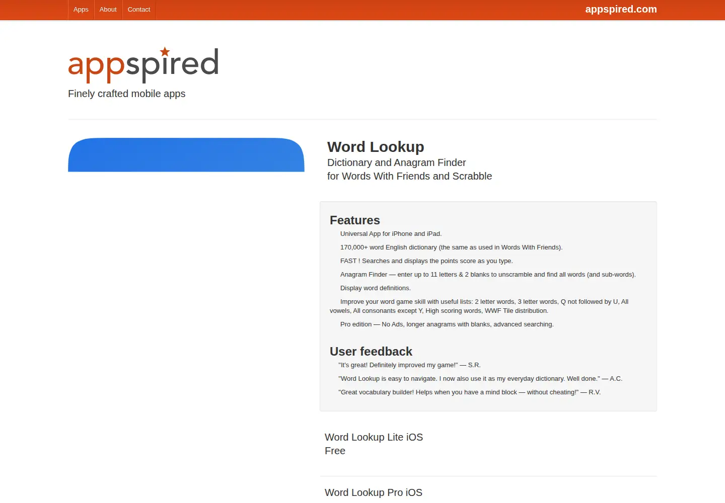 Captured homepage of appspired.com in the current scan