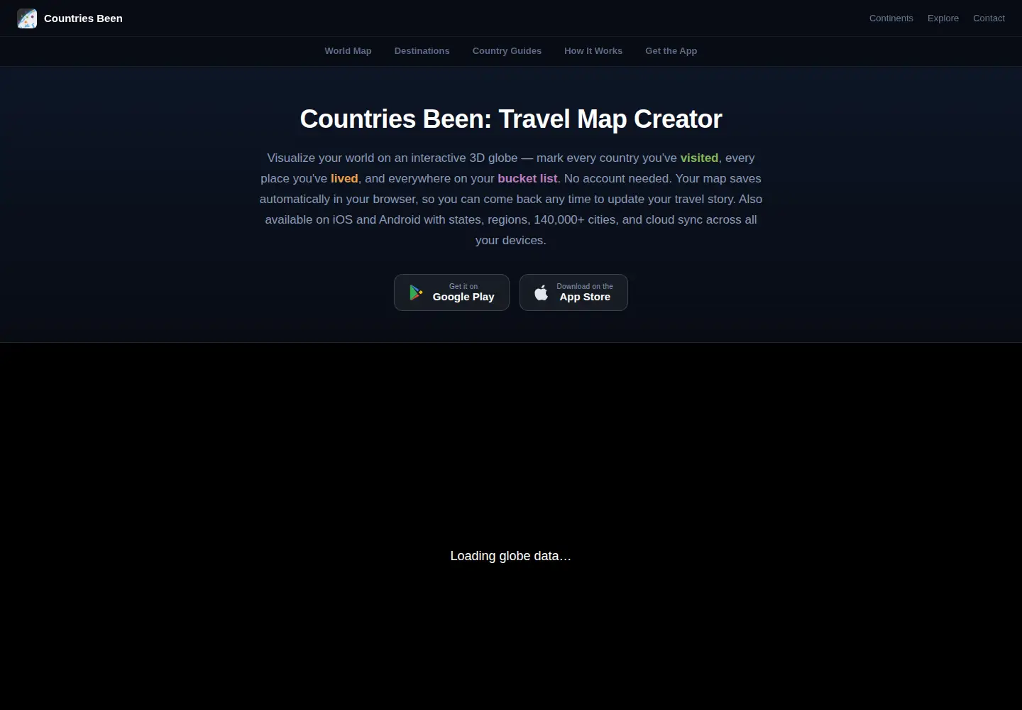 Screenshot of countriesbeen.com