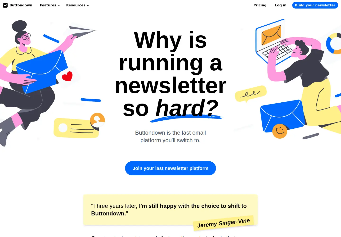 Screenshot of buttondown.com