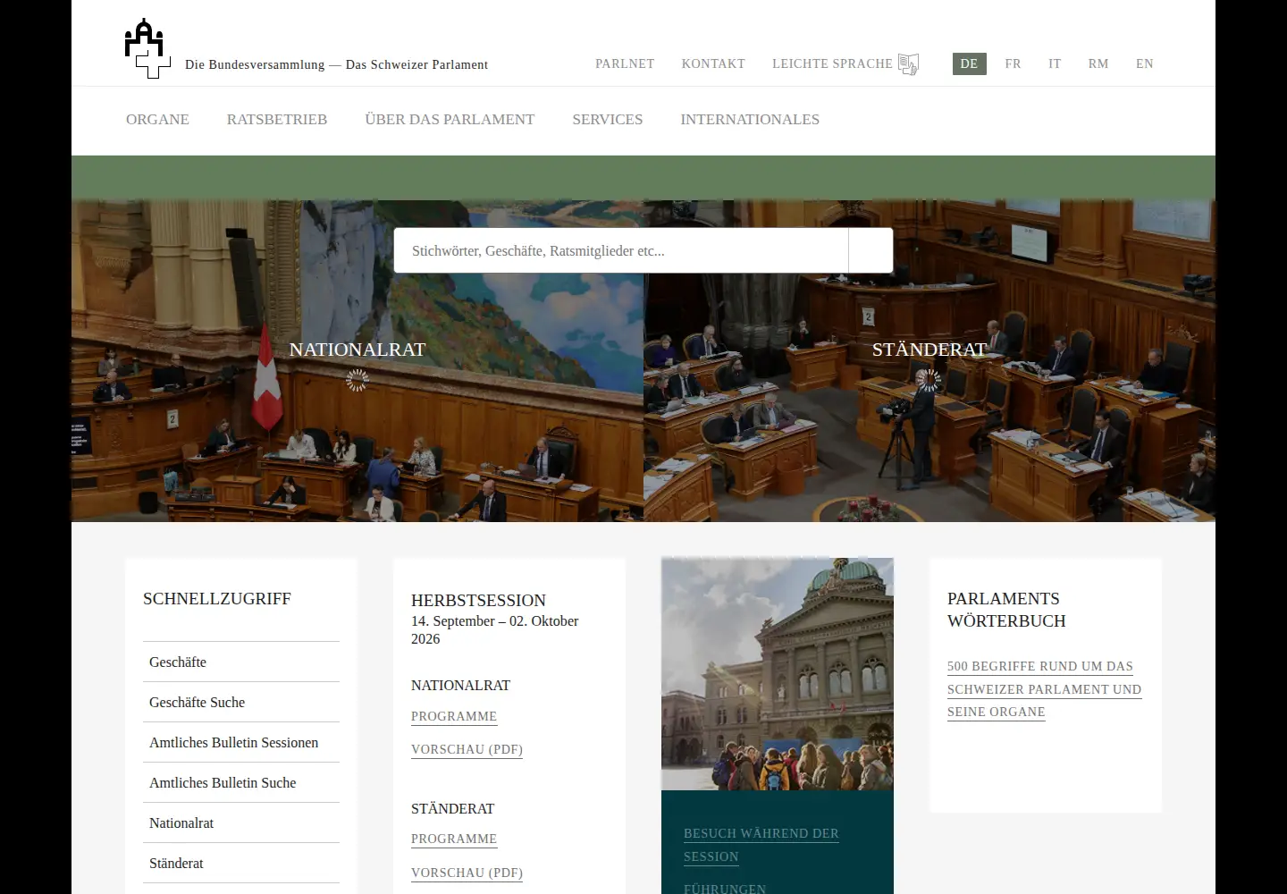 Screenshot of parlament.ch