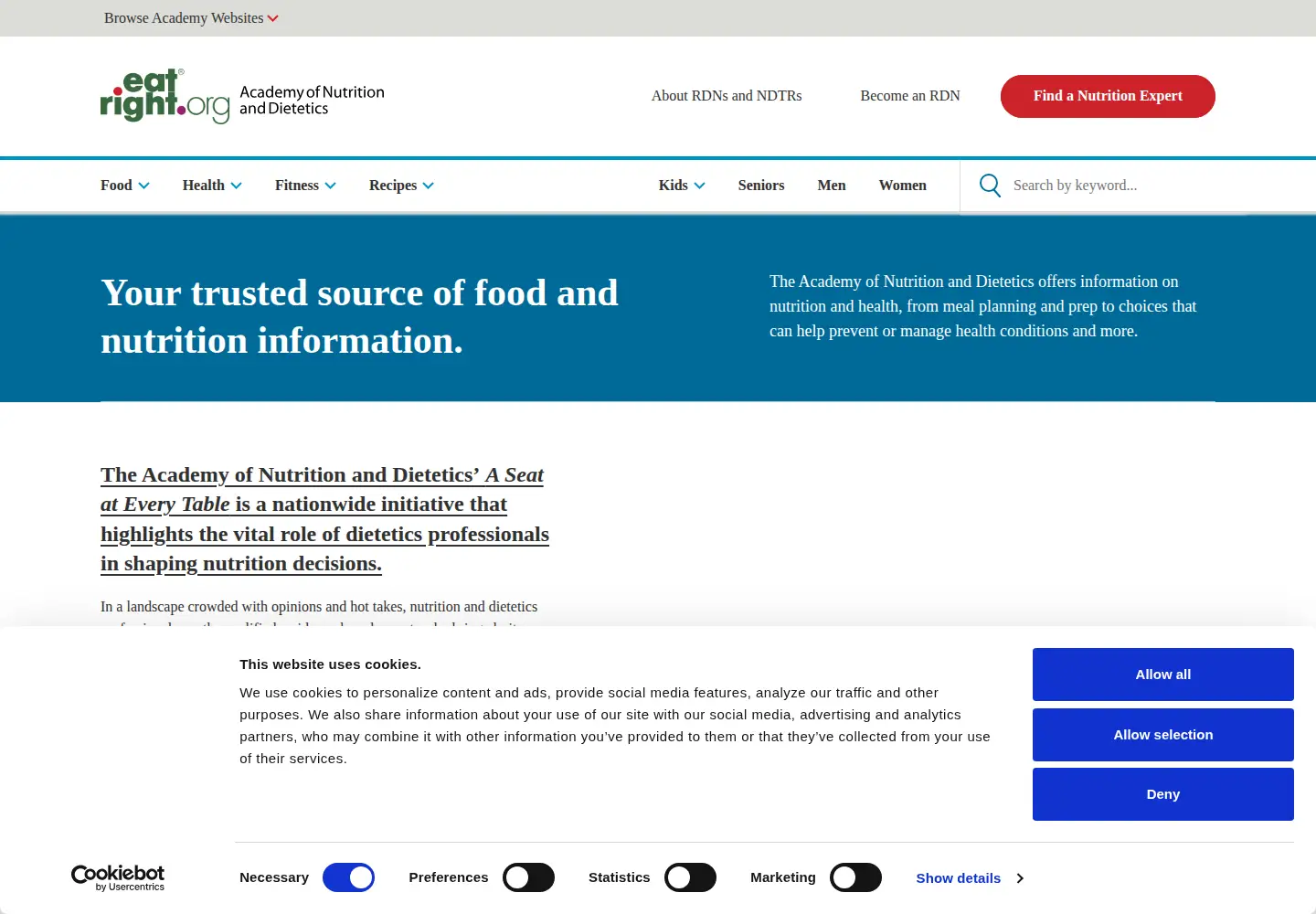 Screenshot of eatright.org