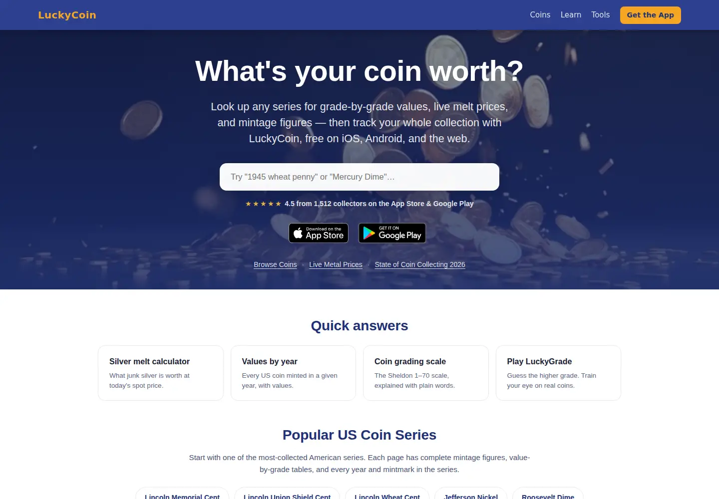 Captured homepage of getluckycoin.com in the current scan