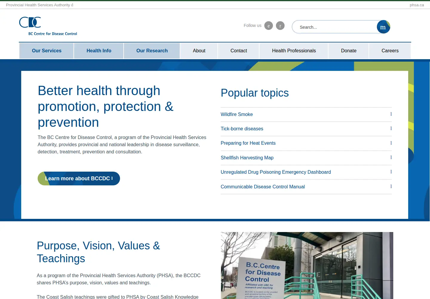 Screenshot of bccdc.ca