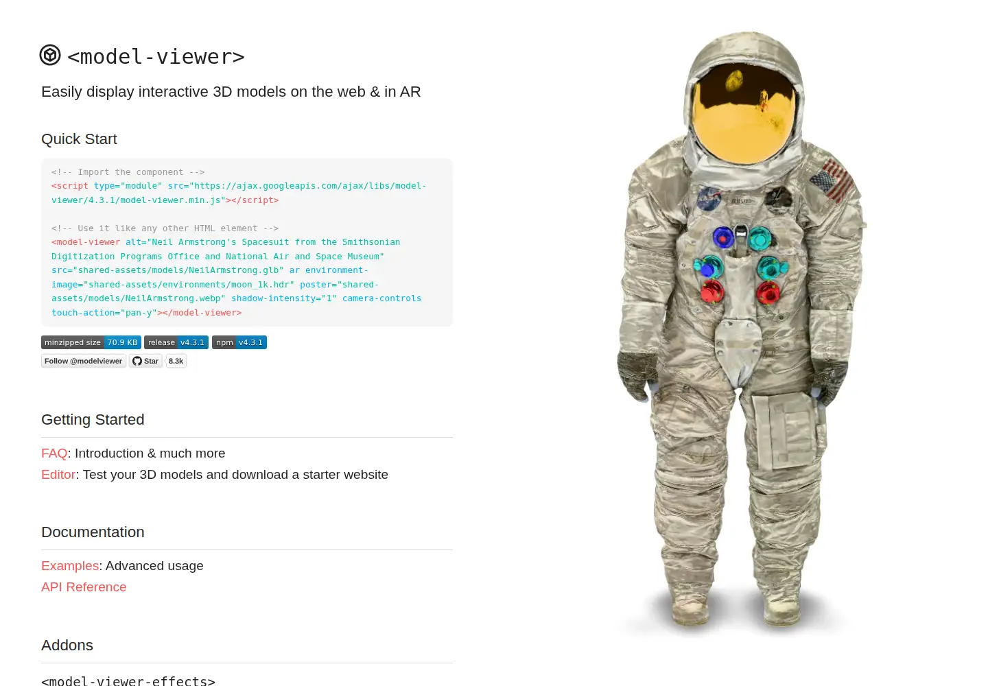 Screenshot of modelviewer.dev