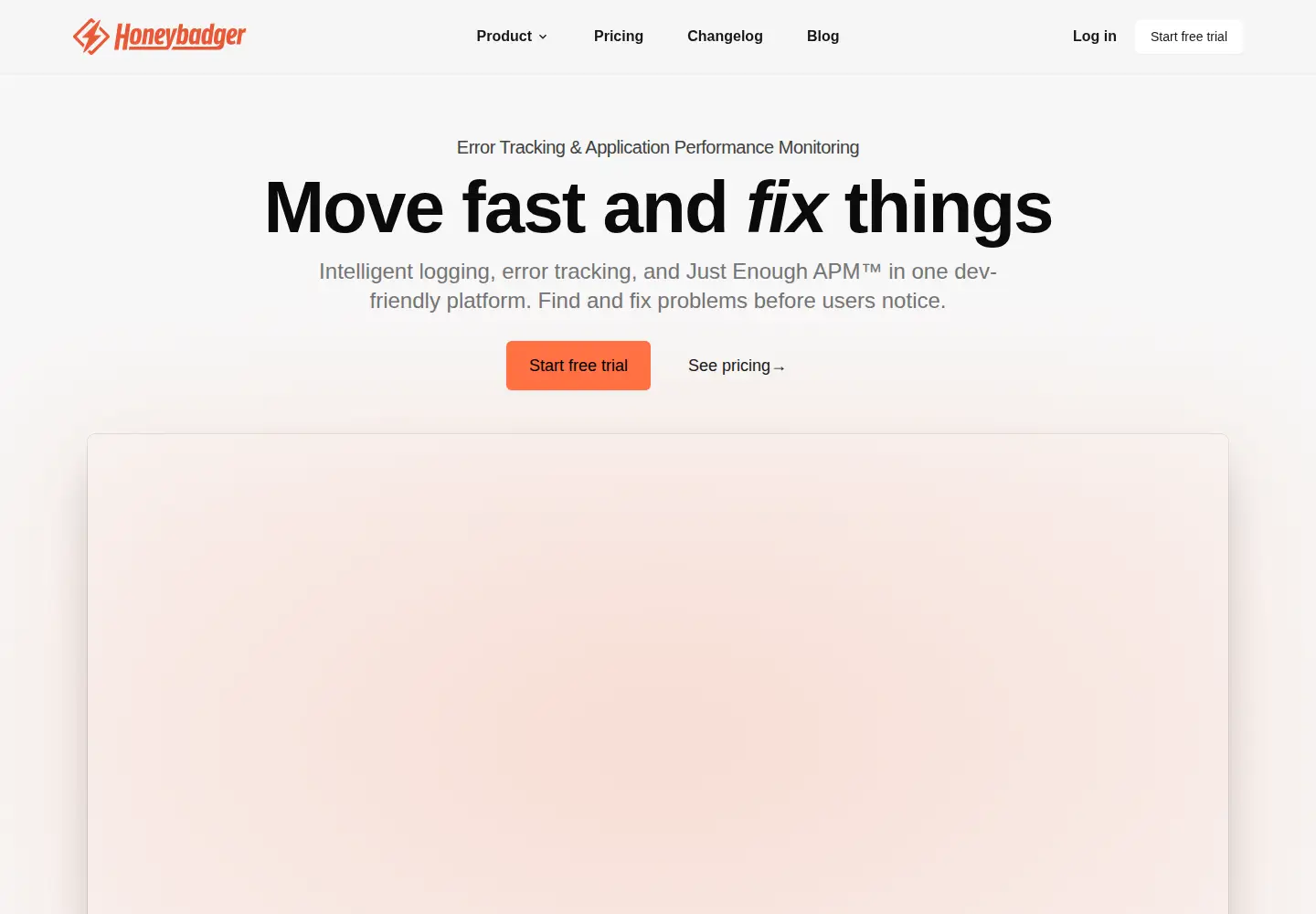 Screenshot of honeybadger.io