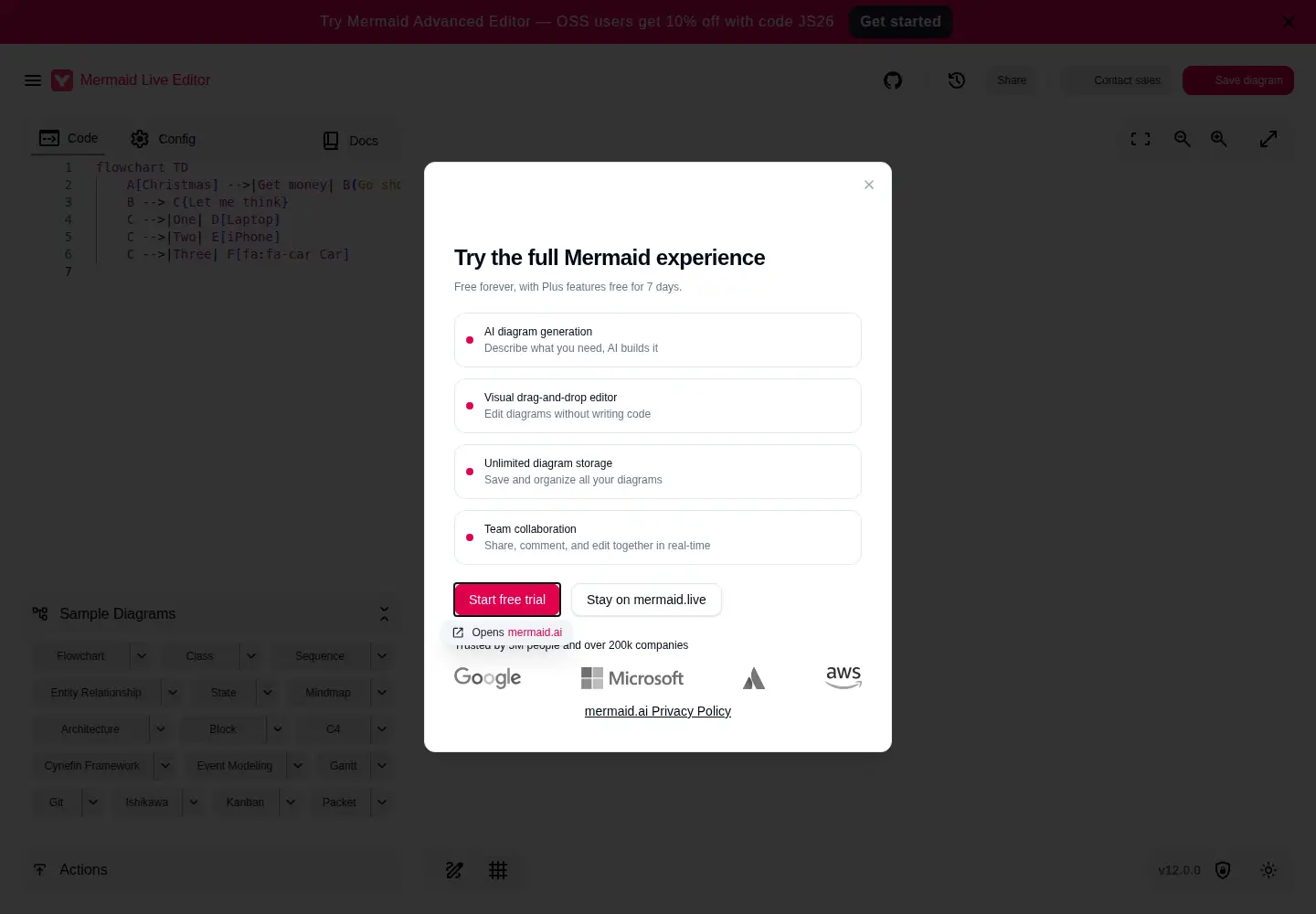 Screenshot of mermaid.live
