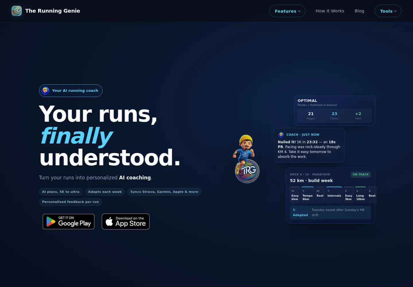 Screenshot of therunninggenie.com