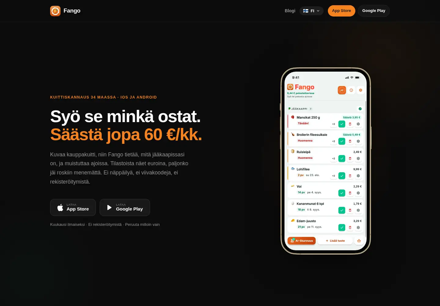 Captured homepage of fango.fi in the current scan