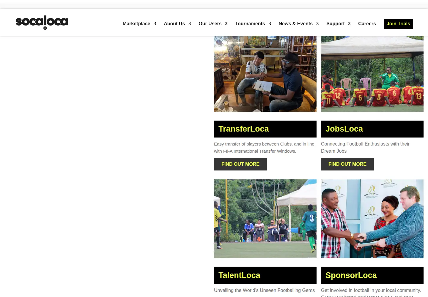 Captured homepage of socaloca.football in the current scan