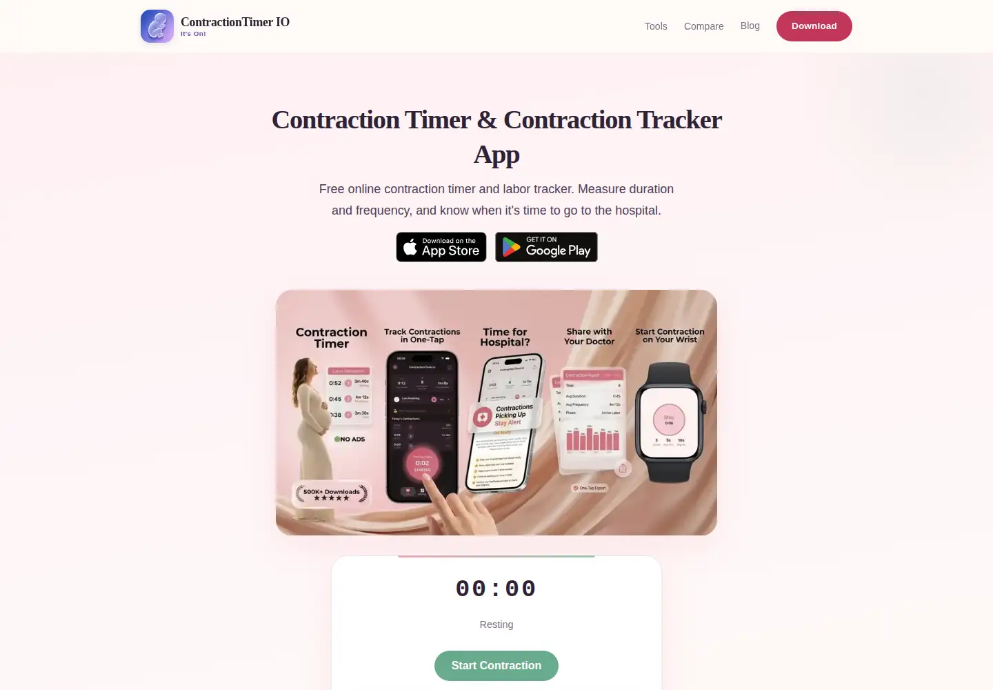 Captured homepage of contractiontimer.io in the current scan