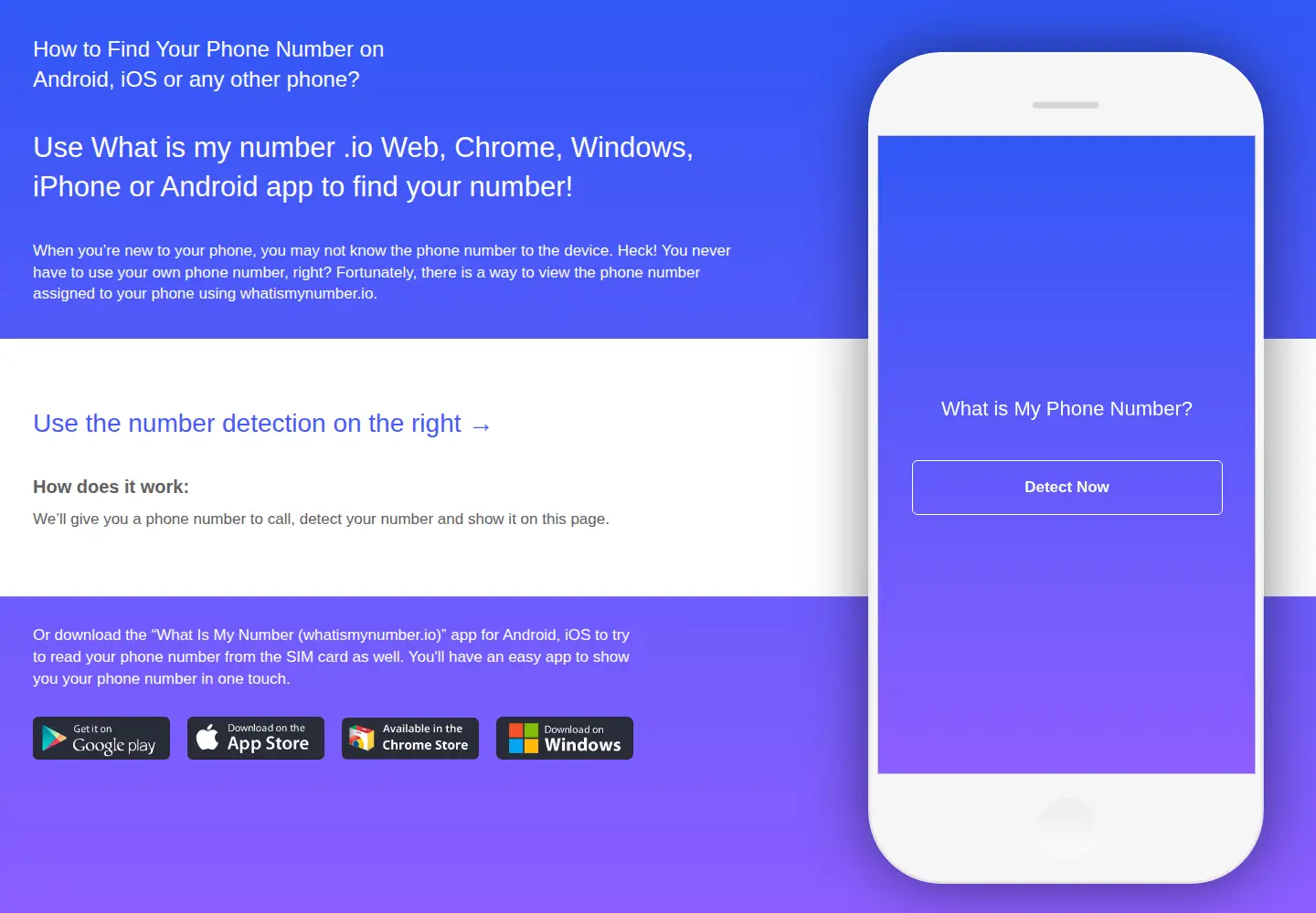 Captured homepage of whatismynumber.io in the current scan