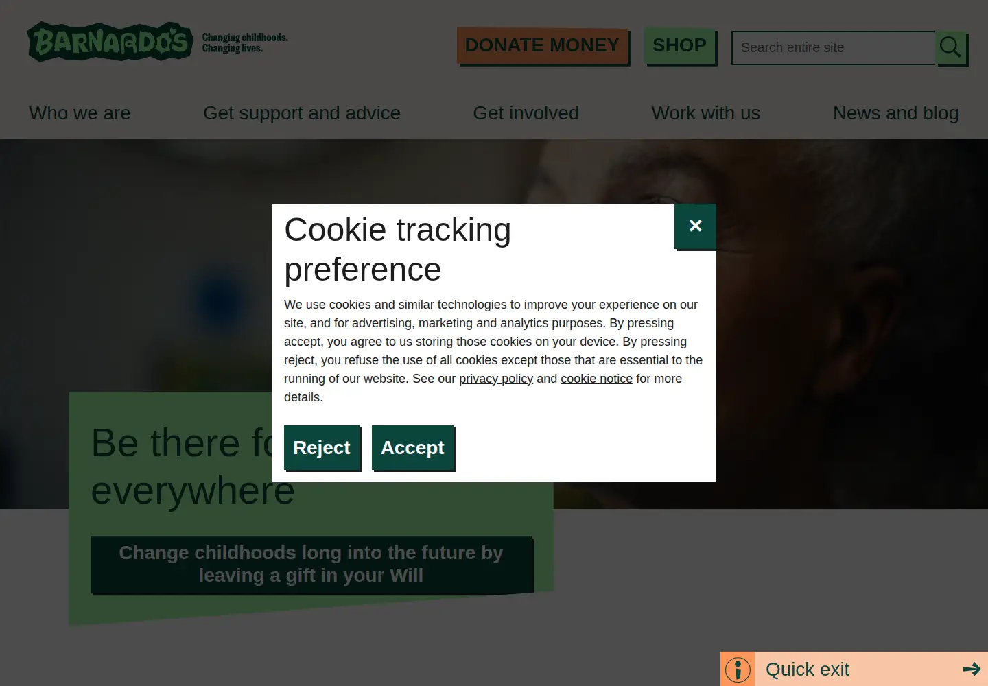 Screenshot of barnardos.org.uk